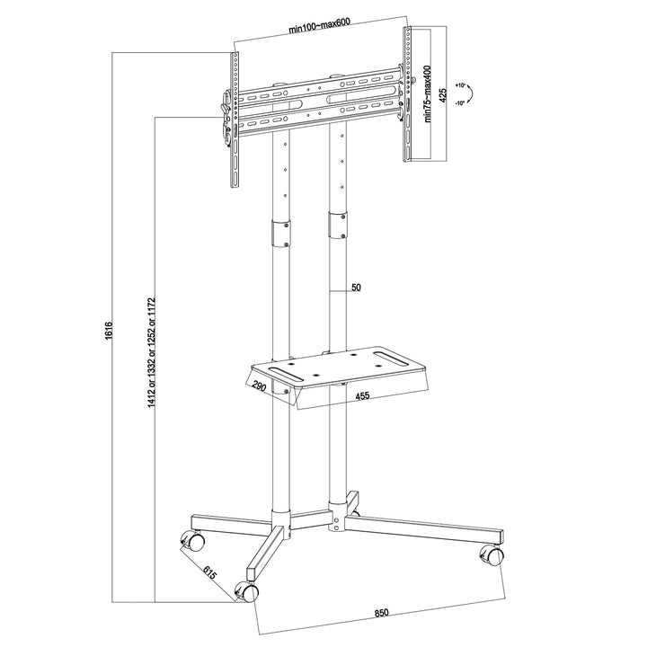 Maclean MC-951 TV Cart, Stand, Professional,32-70", on Casters, max. VESA 600x400, max. 40kg