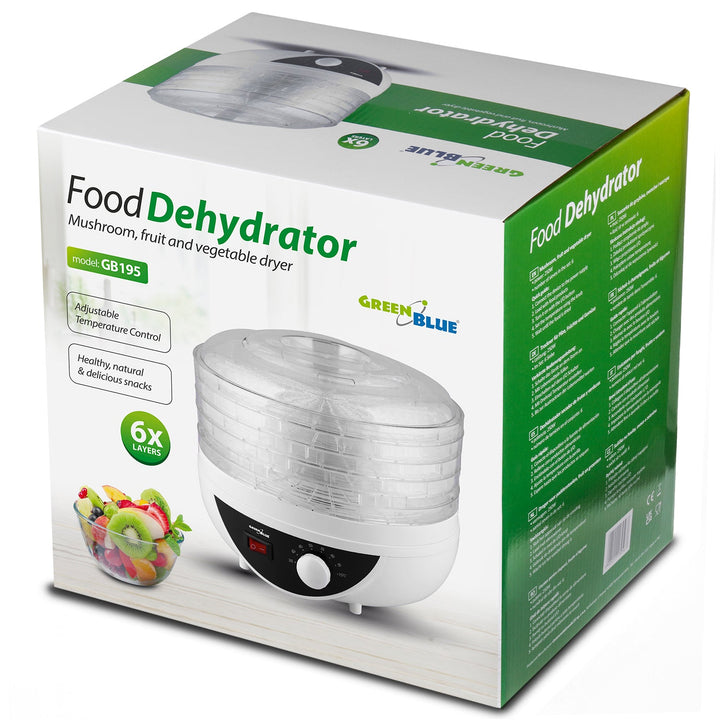 GreenBlue GB195 UK Food Dehydrator  mushroom, vegetable and fruit dryer, 250W power - very quiet, GB195 UK plug