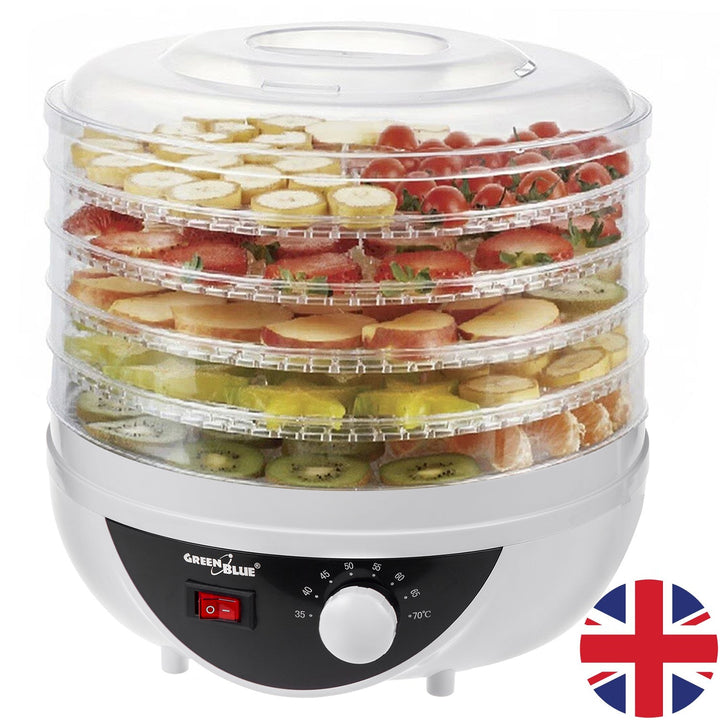GreenBlue GB195 UK Food Dehydrator  mushroom, vegetable and fruit dryer, 250W power - very quiet, GB195 UK plug