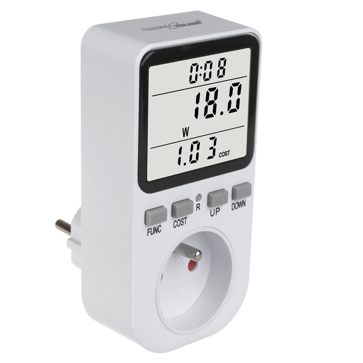 GreenBlue GB364 E Energy Meter, Wattmeter, Type E, 220-240V AC, 50Hz, Max. Load 16A, IP20, Built-in battery, European Plug
