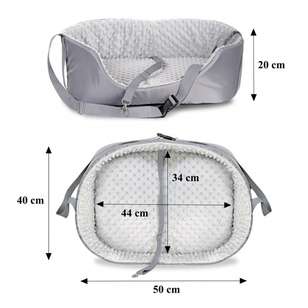 Car transporter for pets, 50 x 40 cm, safe and comfortable dog seat for car with soft plush material, easy to assemble (grey, outer dimensions: 50 x 40 cm)
