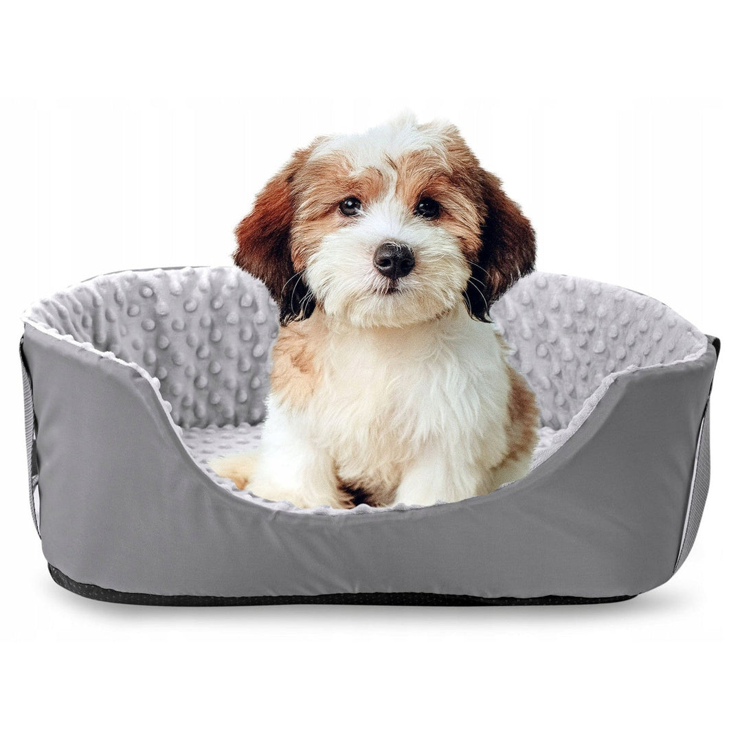 Car transporter for pets, 50 x 40 cm, safe and comfortable dog seat for car with soft plush material, easy to assemble (grey, outer dimensions: 50 x 40 cm)