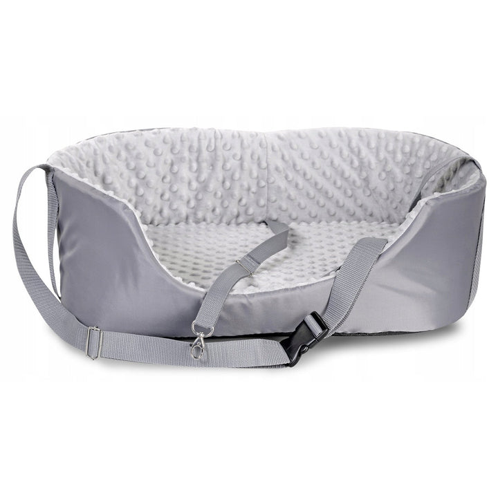 Car transporter for pets, 50 x 40 cm, safe and comfortable dog seat for car with soft plush material, easy to assemble (grey, outer dimensions: 50 x 40 cm)