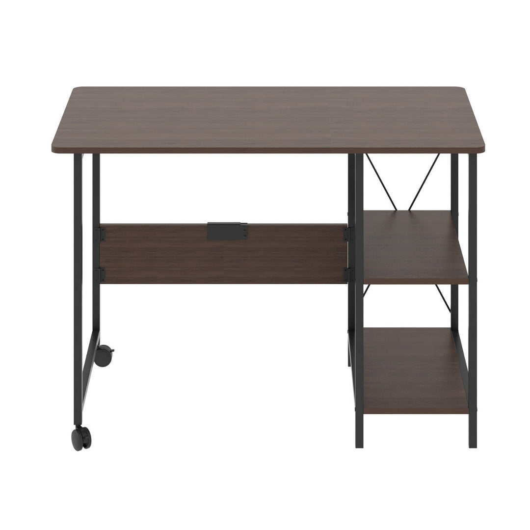 Maclean MC-411 B Loft Folding Desk 150kg Black Dark Walnut Top 107x45x75cm Desktop Student Dorm Studio Apartment