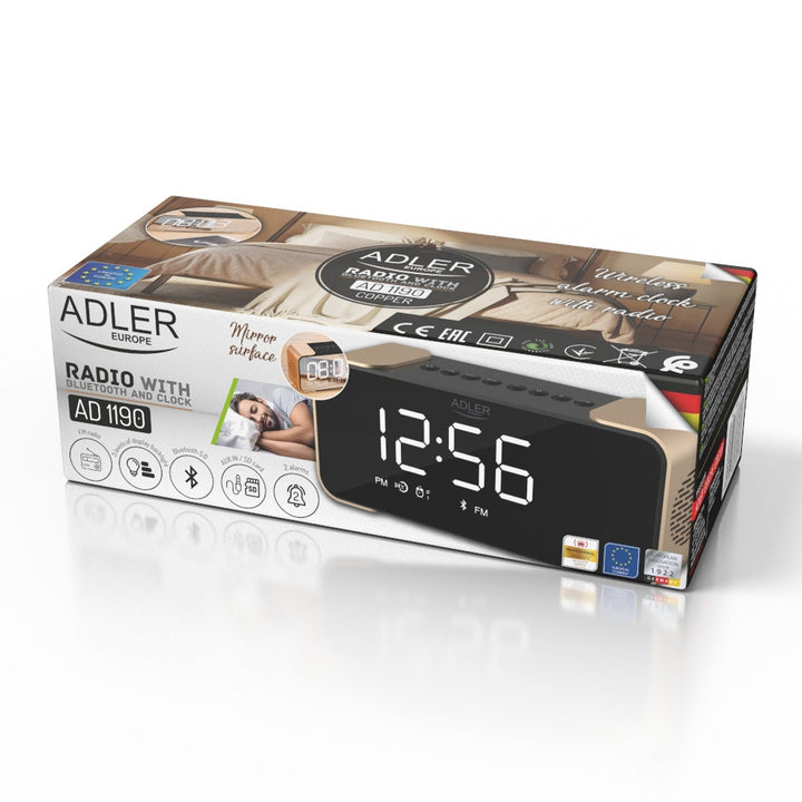 Adler AD 1190 Copper wireless radio alarm clock with LED display and Bluetooth function