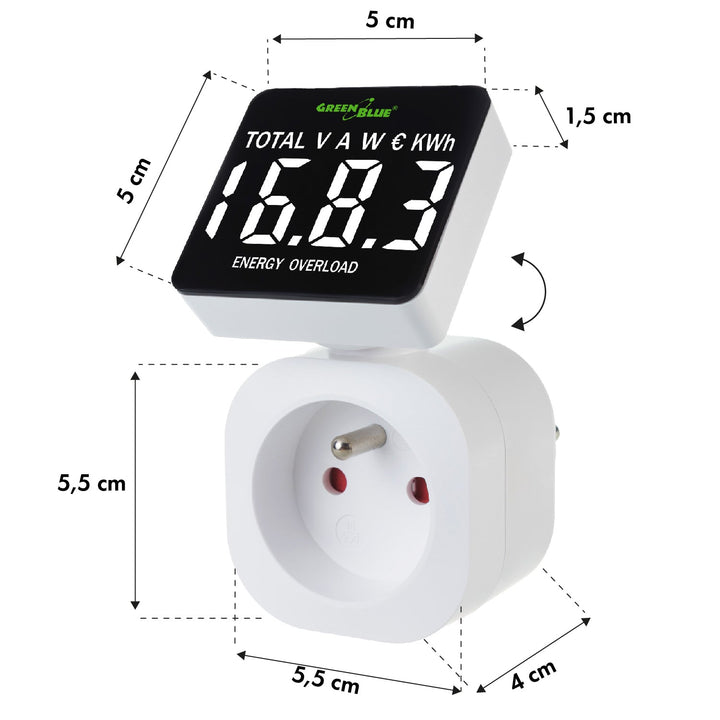 GreenBlue energy meter, wattmeter, 16A, max. 3680W, sub-memory, GB620 E