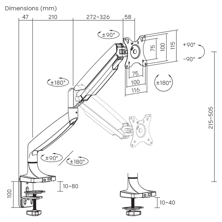 Maclean monitor mount, computer screen holder, double arm, with gas spring, 17"-45", 16 kg, MC-969