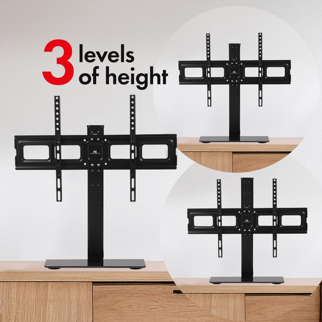 Maclean MC-386 Universal TV Stand Base for Cabinet Dresser Table Desk 32" - 75" 40kg VESA 35° Rotating Temepred Glass Adjustable TV Height Powder Coating