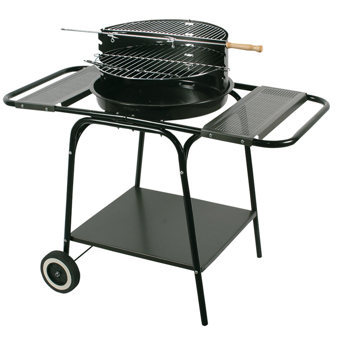 Master Grill Party MG906, Round Charcoal Grill BBQ Barbecue with 2 Shelves, Casters, Steel Barbecue