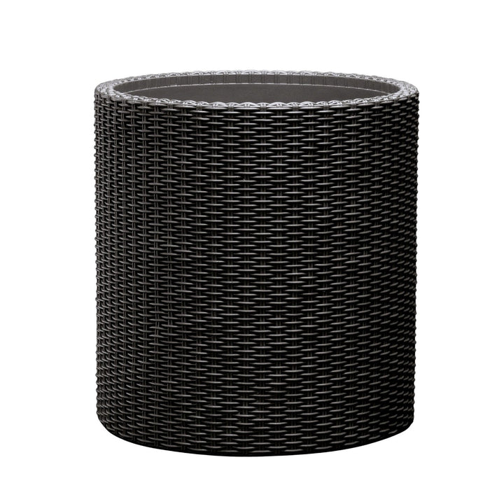 Keter Round Planter Rattan Style - Size M - 36 cm Diameter Anthracite Cylinder Flower Pot Indoor Outdoor Weatherproof