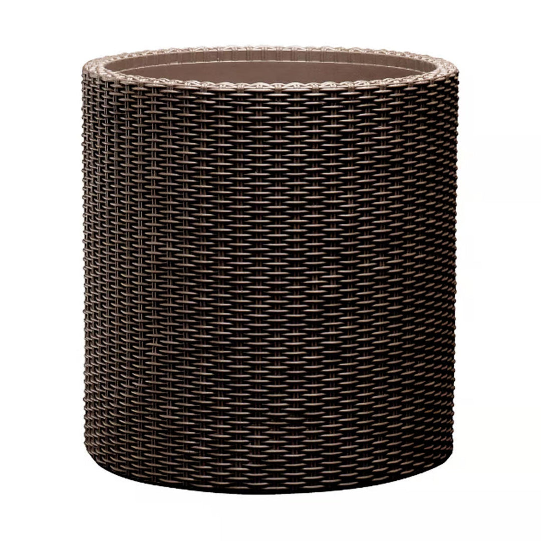 Keter Round Planter Rattan Style - Size M - 36cm Diameter Brown Cylinder Flower Pot Indoor Outdoor Weatherproof