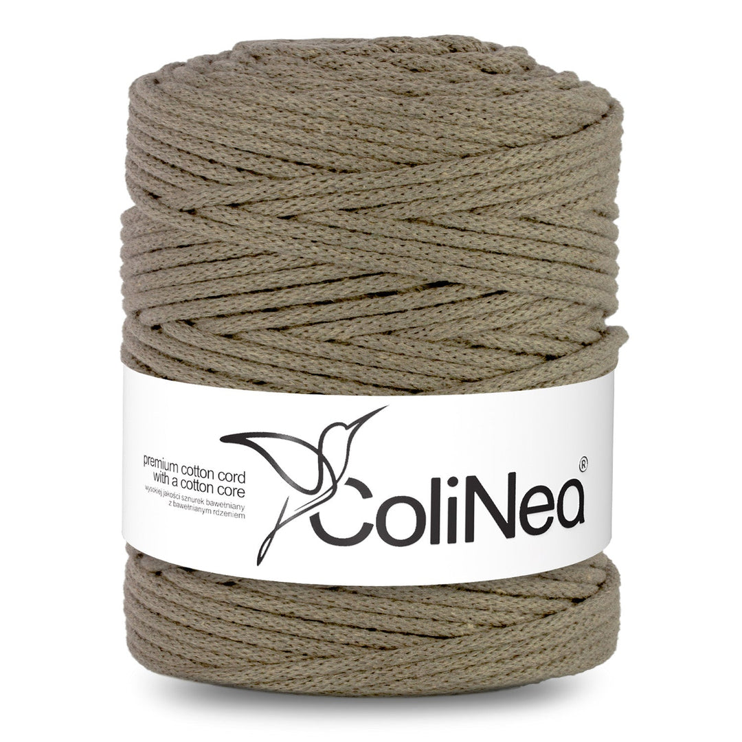 Discover ColiNea: a braided cotton cord with a cotton core, 5mm thick and 200m long, in a rich dark beige tone. Ideal for crafting and DIY projects, offering durability and style.