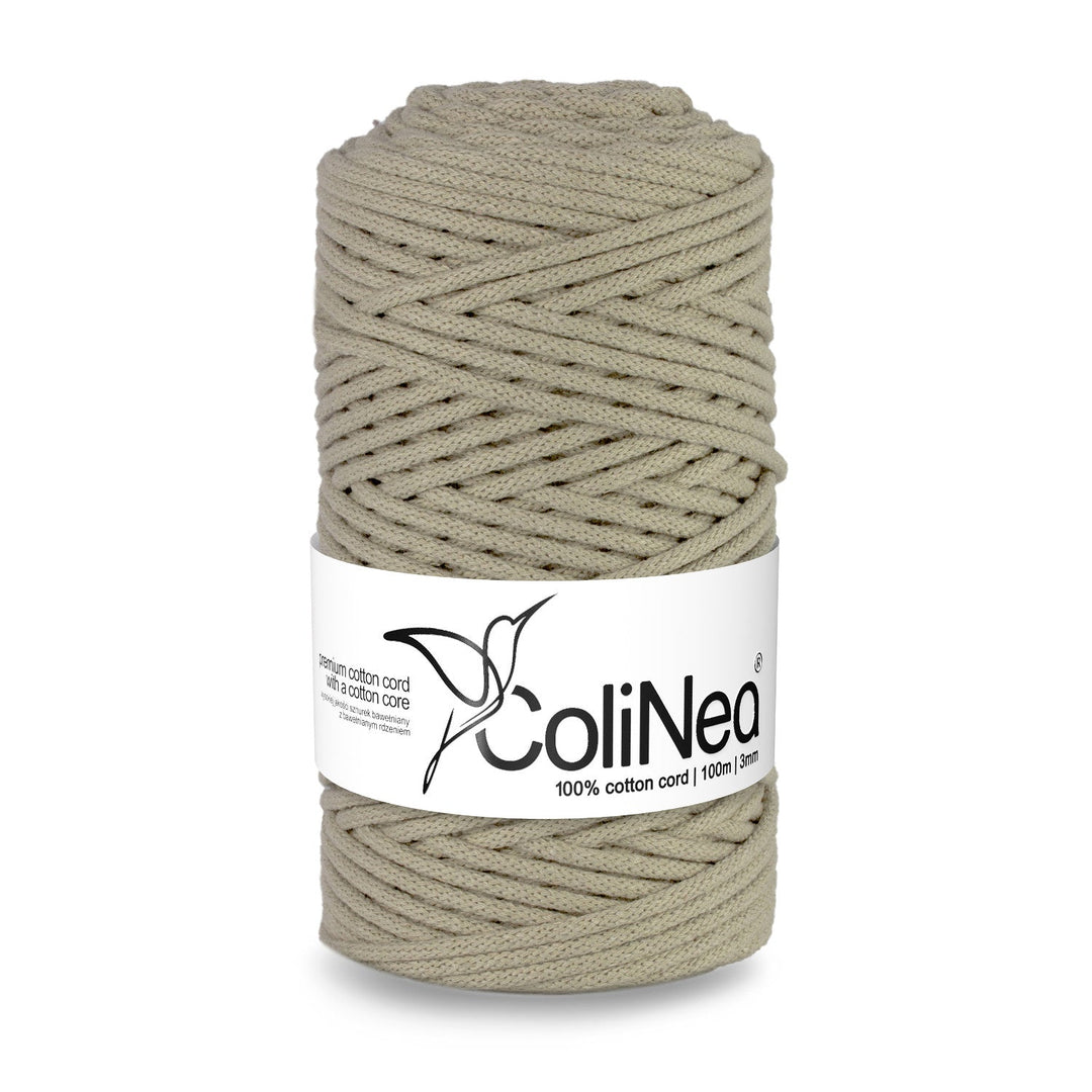 ColiNea introduces a 3mm thick, 100m long braided cotton cord with a cotton core in a soft, light beige hue. Ideal for diverse crafting projects, it offers durability and a subtle, sophisticated to