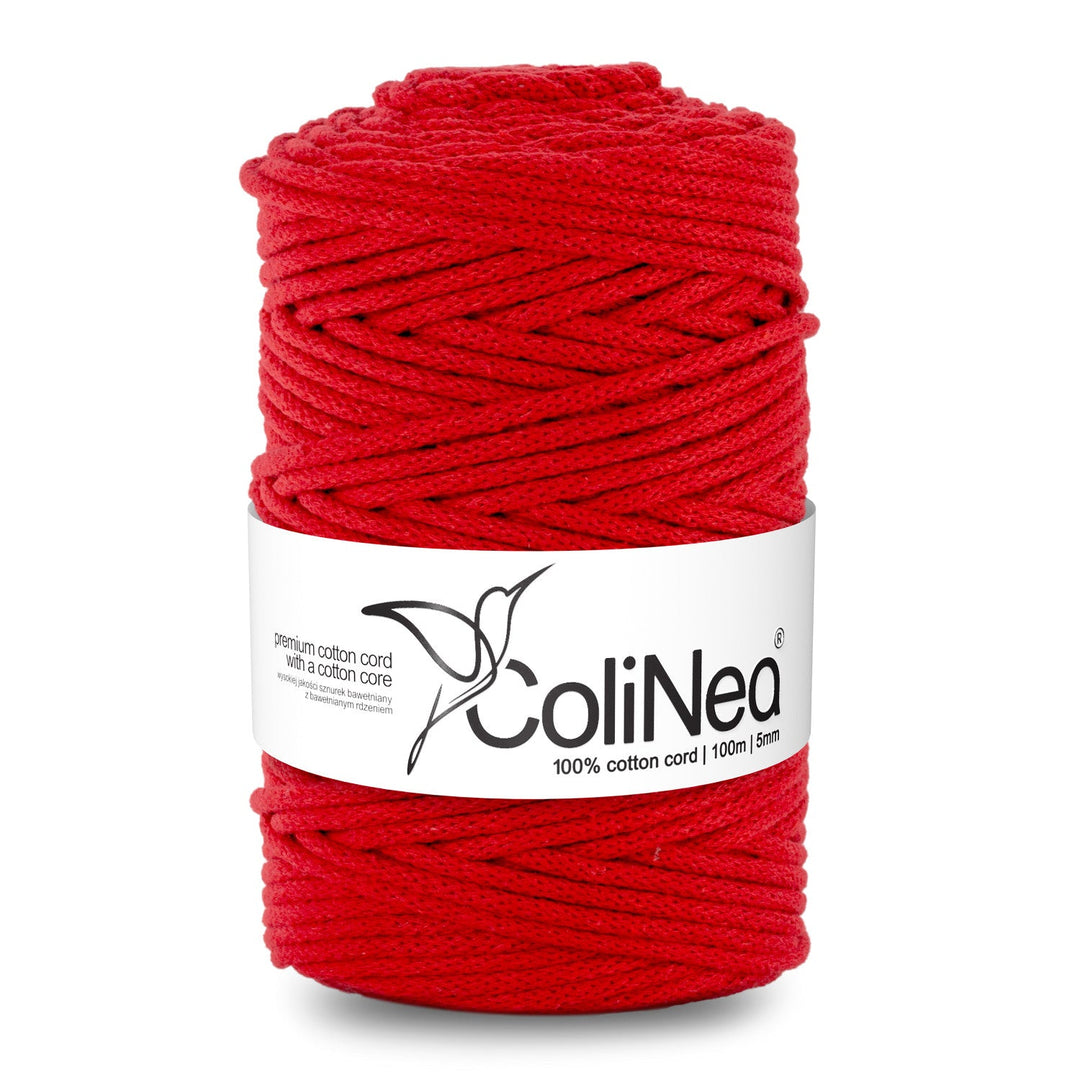 ColiNea, cotton cord with cotton core, braided, 5mm, 100m, red