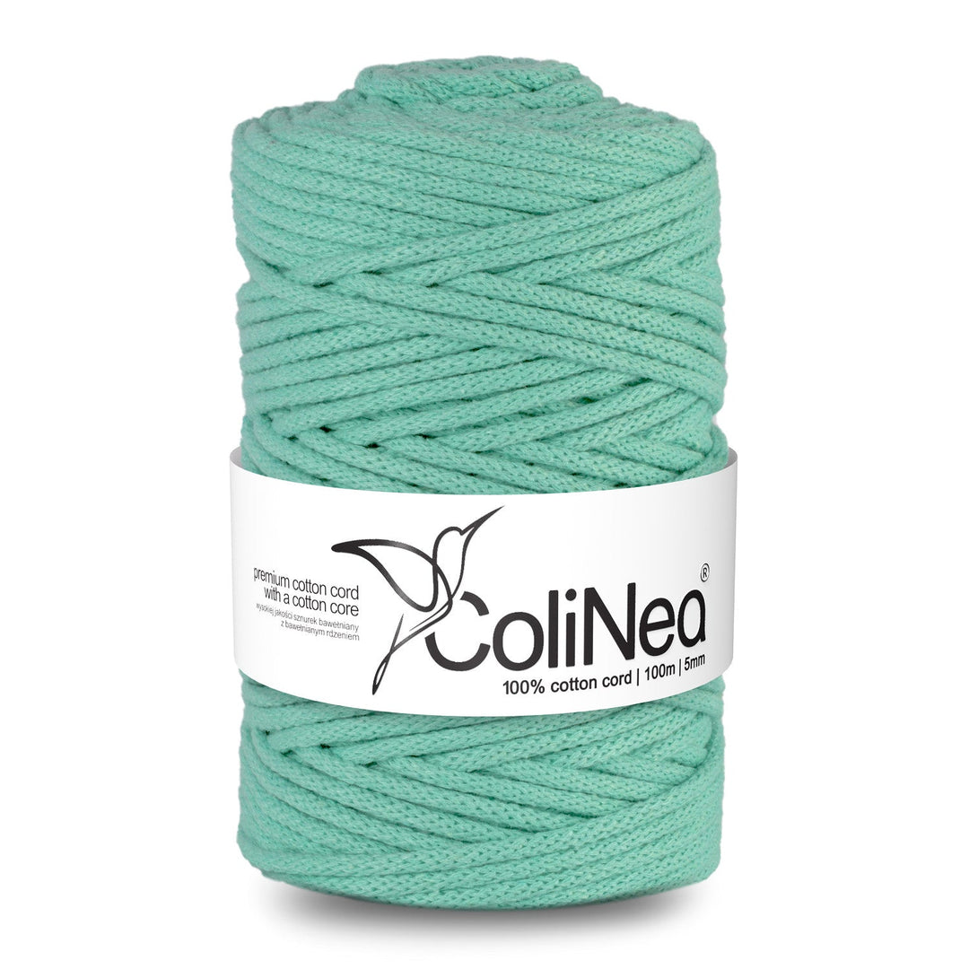 ColiNea introduces a 5mm thick, 100m long braided cotton cord with a cotton core, in a serene celadon shade. Ideal for various crafting projects, it ensures durability and a touch of understated elegance.