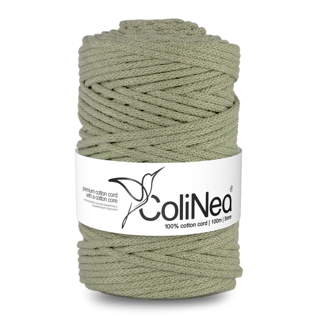 ColiNea presents a 5mm thick, 100m long braided cotton cord with a cotton core in a rich olive green hue. Perfect for various crafting projects, it ensures durability and adds a touch of natural sophistication.