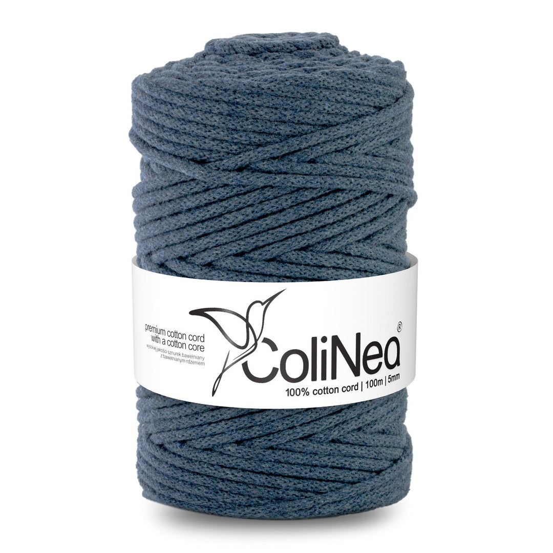 ColiNea presents a 5mm thick, 100m long braided cotton cord with a cotton core in a soothing light denim shade. Perfect for various crafting projects, it ensures durability and adds a touch of casual