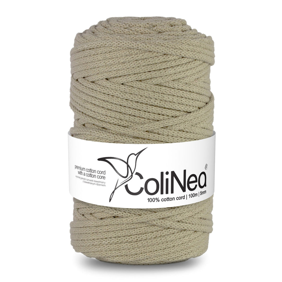 ColiNea introduces a 5mm thick, 100m long braided cotton cord with a cotton core in a gentle light beige hue. Ideal for various crafting projects, it ensures durability and adds a subtle touch of sophistication.