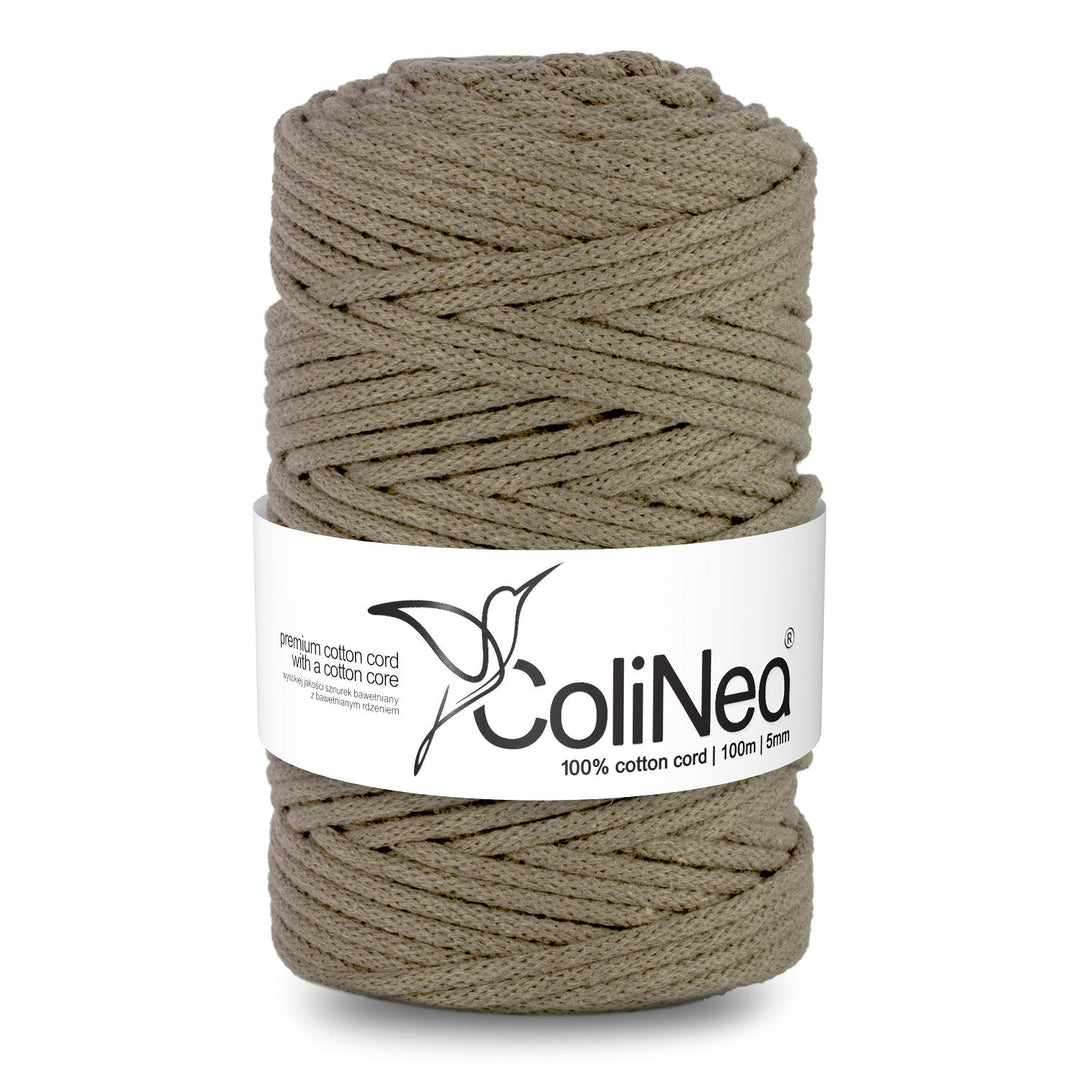 ColiNea presents a braided cotton cord with a cotton core, 5mm thick and 100m long, in a rich dark beige shade. Perfect for various crafting projects, offering durability and timeless elegance.