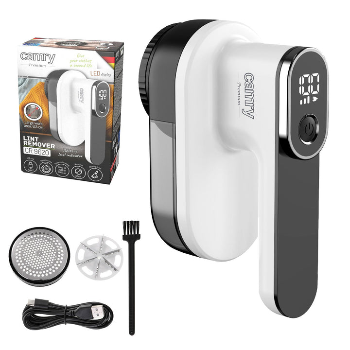 Camry fabric shaver, LCD display, Li-Ion rechargeable battery, white and black, CR 9620