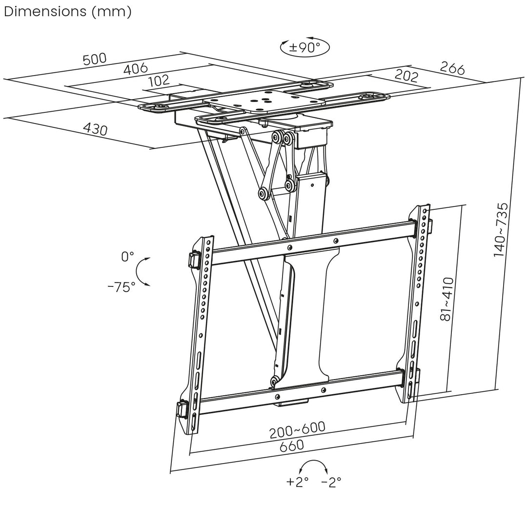 Maclean electric ceiling TV mount, TUYA support, max VESA 600x400, 90st swivel remote control, 32"-75", 35kg, MC-490