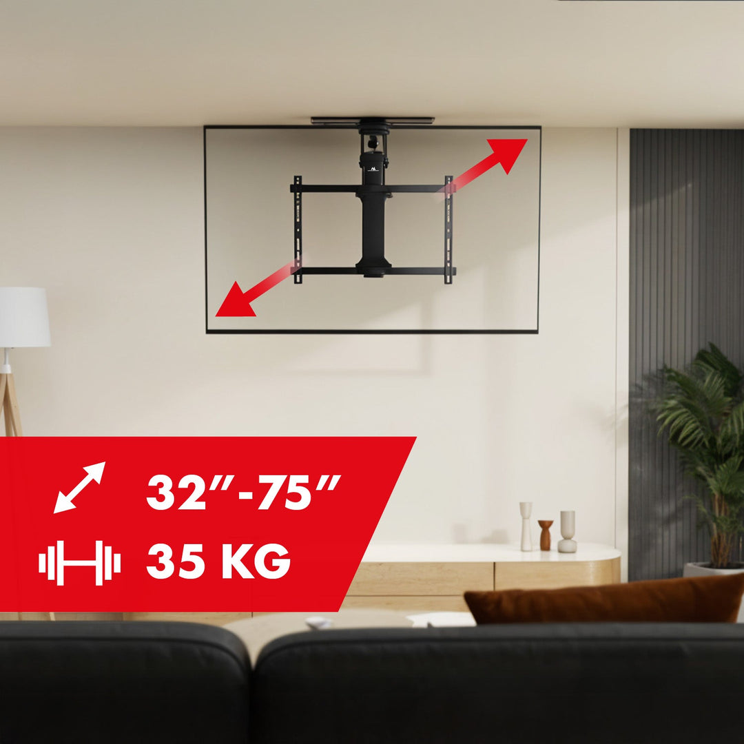Maclean electric ceiling TV mount, TUYA support, max VESA 600x400, 90st swivel remote control, 32"-75", 35kg, MC-490