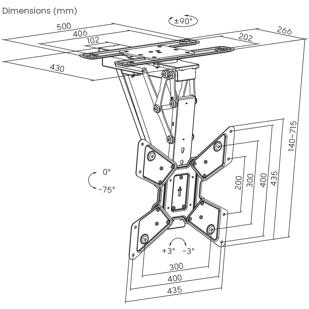 Maclean electric ceiling TV mount, TUYA support, max VESA 600x400, 90st swivel remote control, 23"-65", 30kg, MC-491