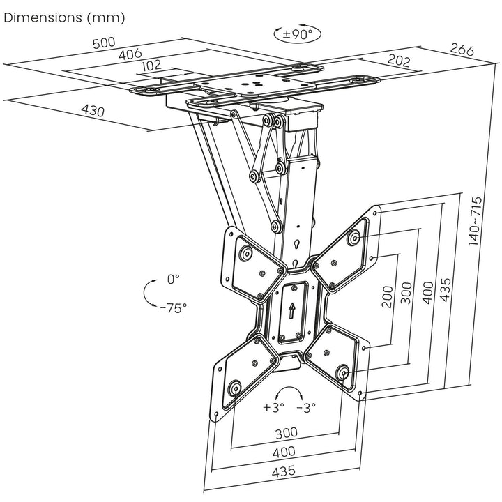 Maclean electric ceiling TV mount, TUYA support, max VESA 600x400, 90st swivel remote control, 23"-65", 30kg, MC-491