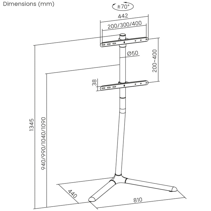 Maclean TV floor stand bracket, 32-70", max. VESA 400x400, max. 40kg, MC-494