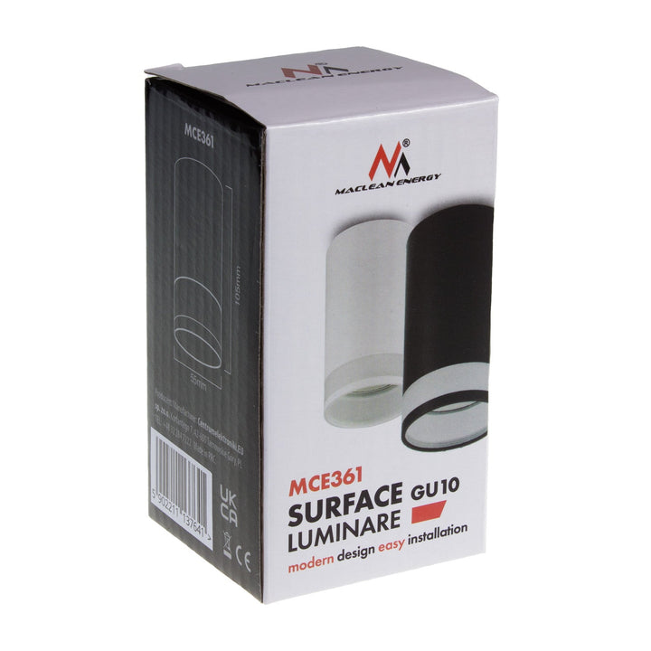 Maclean surface mount / tube luminaire, spot, round, aluminum, GU10, 55x105mm, white, MCE361 W