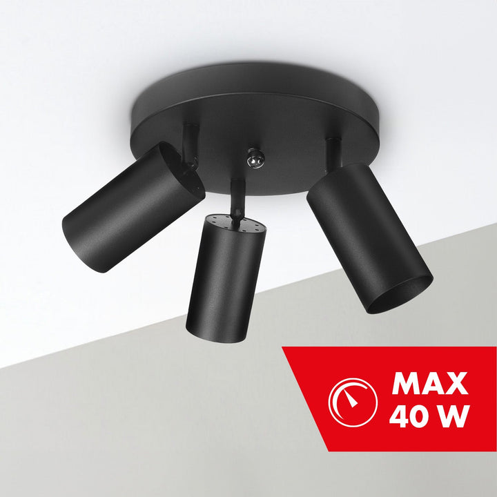 Maclean ceiling lamp, spot, movable, aluminum, 3xGU10, 55x100mm, matte black color, MCE362 B