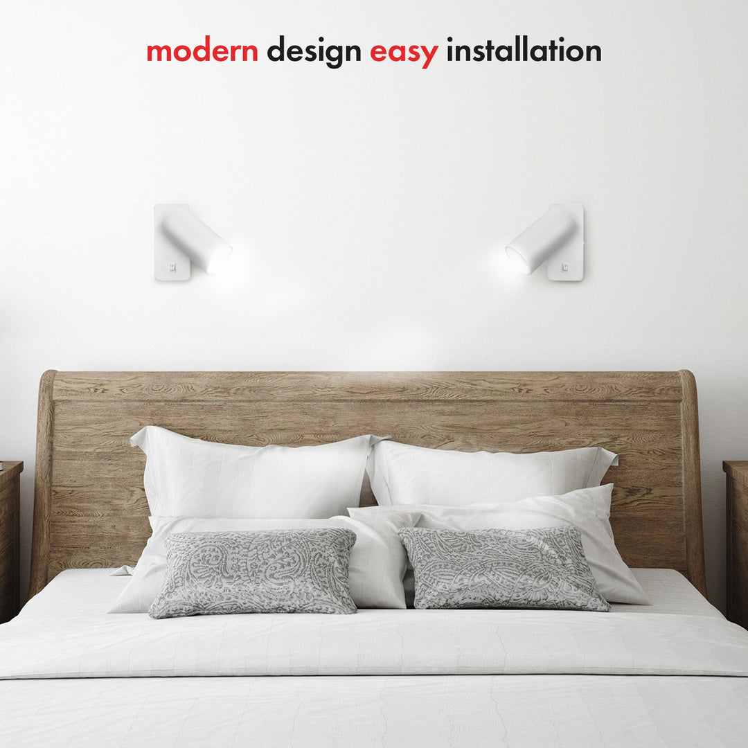 Maclean wall lamp / wall light, spot, round, GU10, with 55x100mm switch, white, MCE369 W
