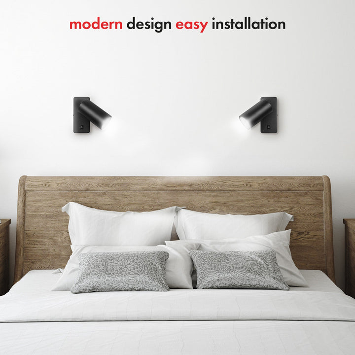 Maclean wall lamp / wall light, spot, round, GU10, with switch, 55x100mm, black color, MCE369 B