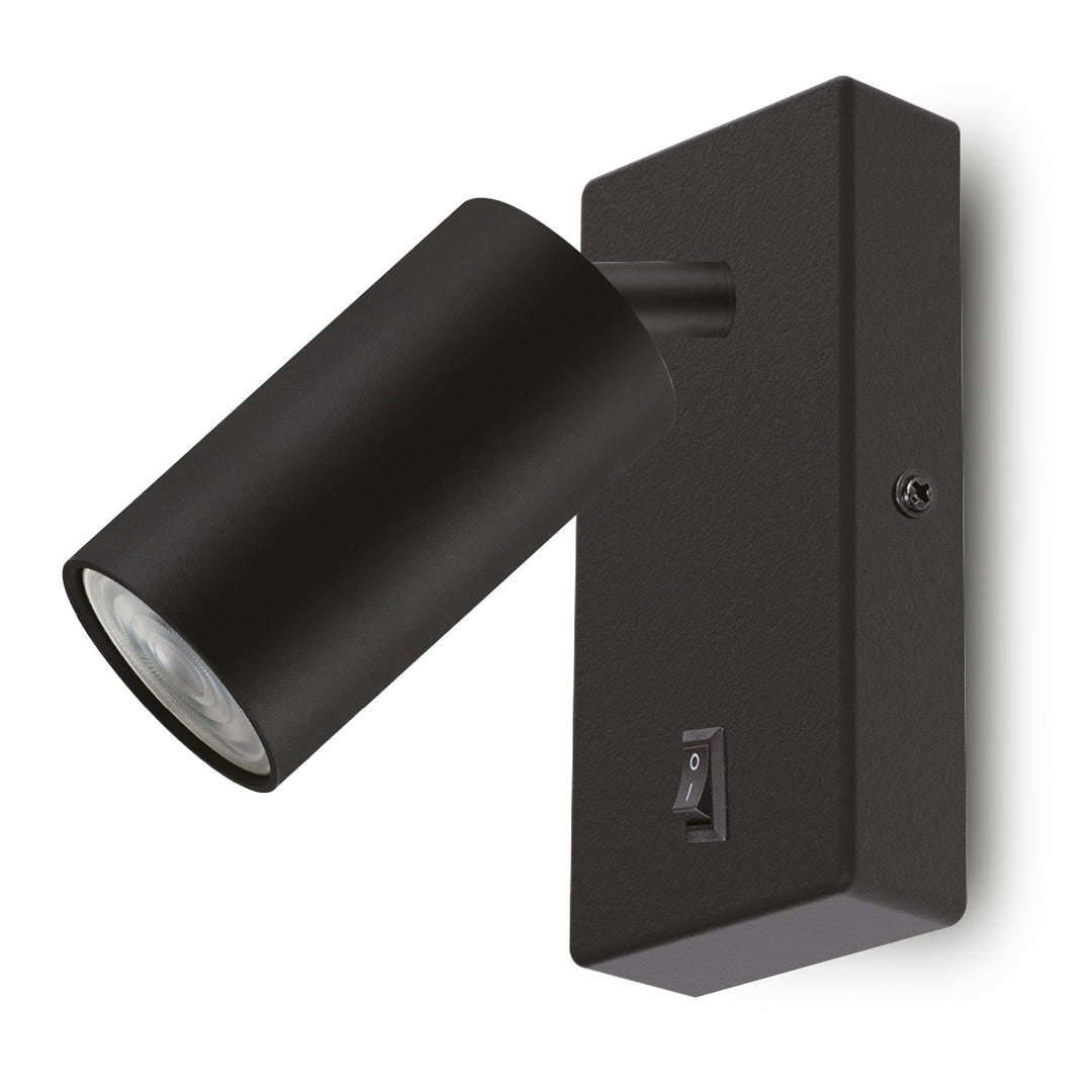 Maclean wall lamp / wall light, spot, round, GU10, with switch, 55x100mm, black color, MCE369 B