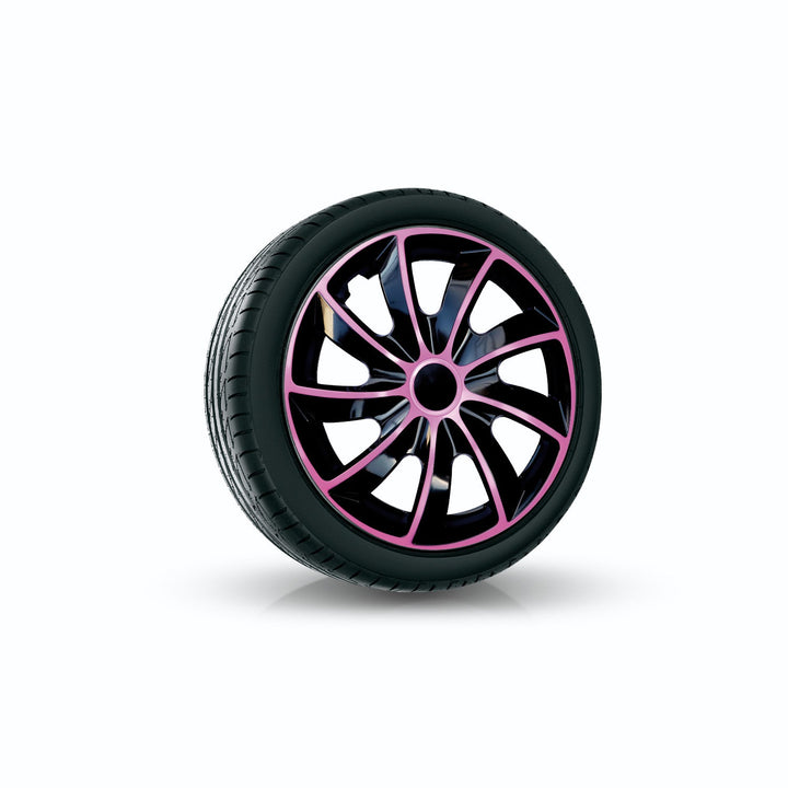 NRM Quad Bicolor Universal Hub Cap Wheel Trim 14" Black and Pink 1 Piece