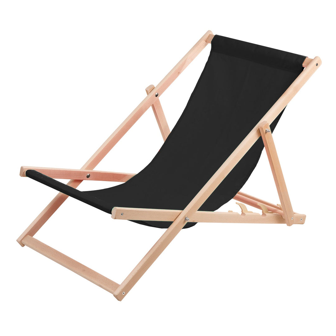 Set of 4 Black Wooden Deck Chairs: Ultimate Comfort for Beach, Balcony, and Terrace Lounging