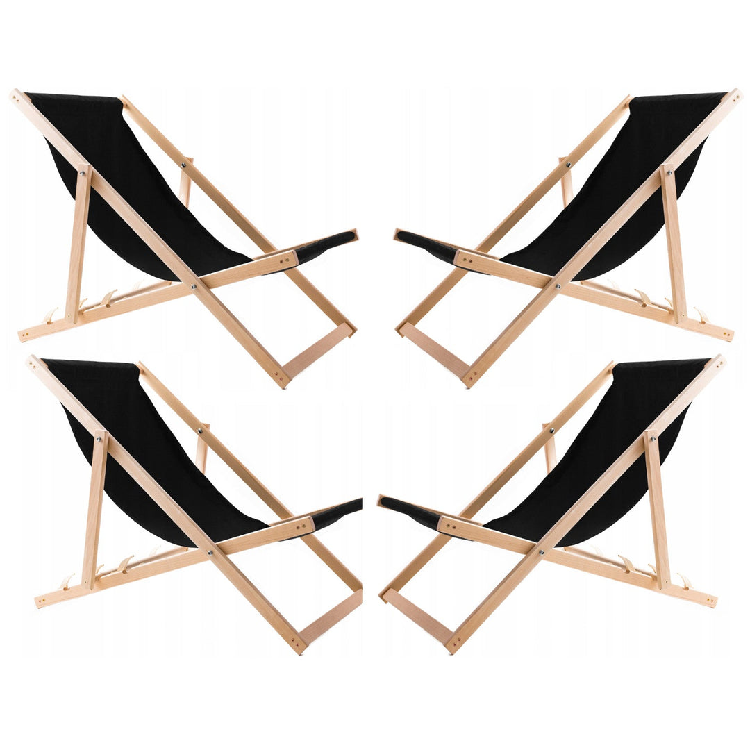 Set of 4 Black Wooden Deck Chairs: Ultimate Comfort for Beach, Balcony, and Terrace Lounging