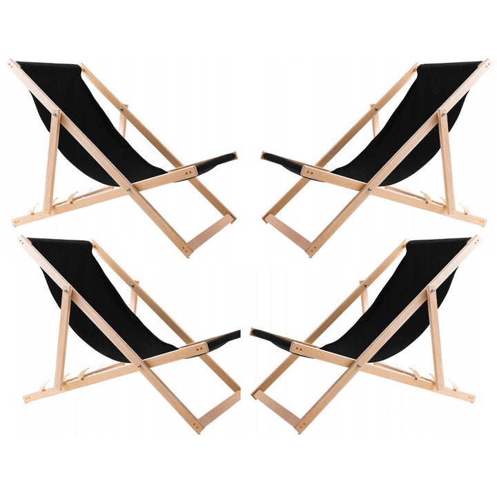 Set of 4 Black Wooden Deck Chairs: Ultimate Comfort for Beach, Balcony, and Terrace Lounging