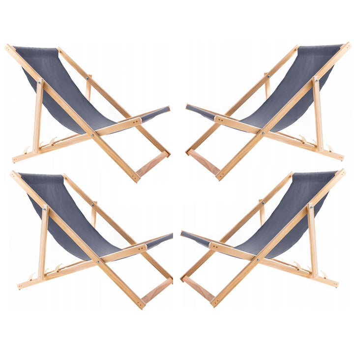 Set of 4 Comfortable Gray Wooden Deck Chairs: Ideal for Ultimate Relaxation on the Beach, Balcony, or Terrace