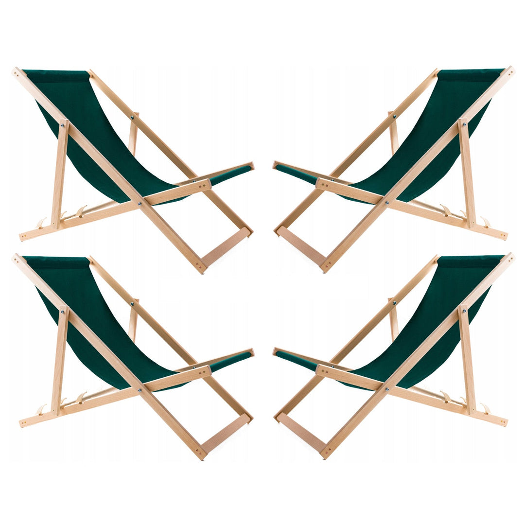 Set of 4 Comfortable Green Wooden Deck Chairs: Perfect for Relaxation on the Beach, Balcony, Terrace, and More