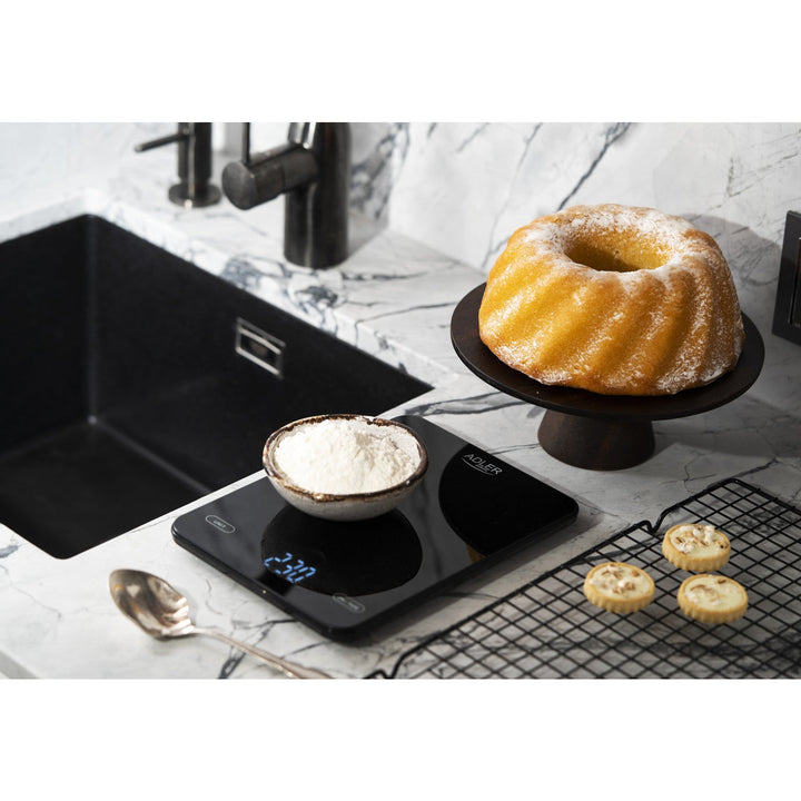 Kitchen scale, Adler, black, 10 kg, USB rechargeable, AD 3177