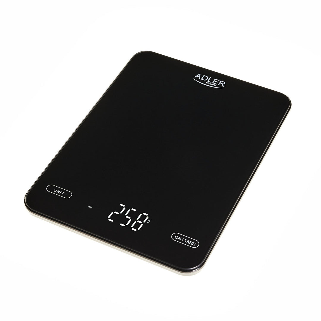 Kitchen scale, Adler, black, 10 kg, USB rechargeable, AD 3177