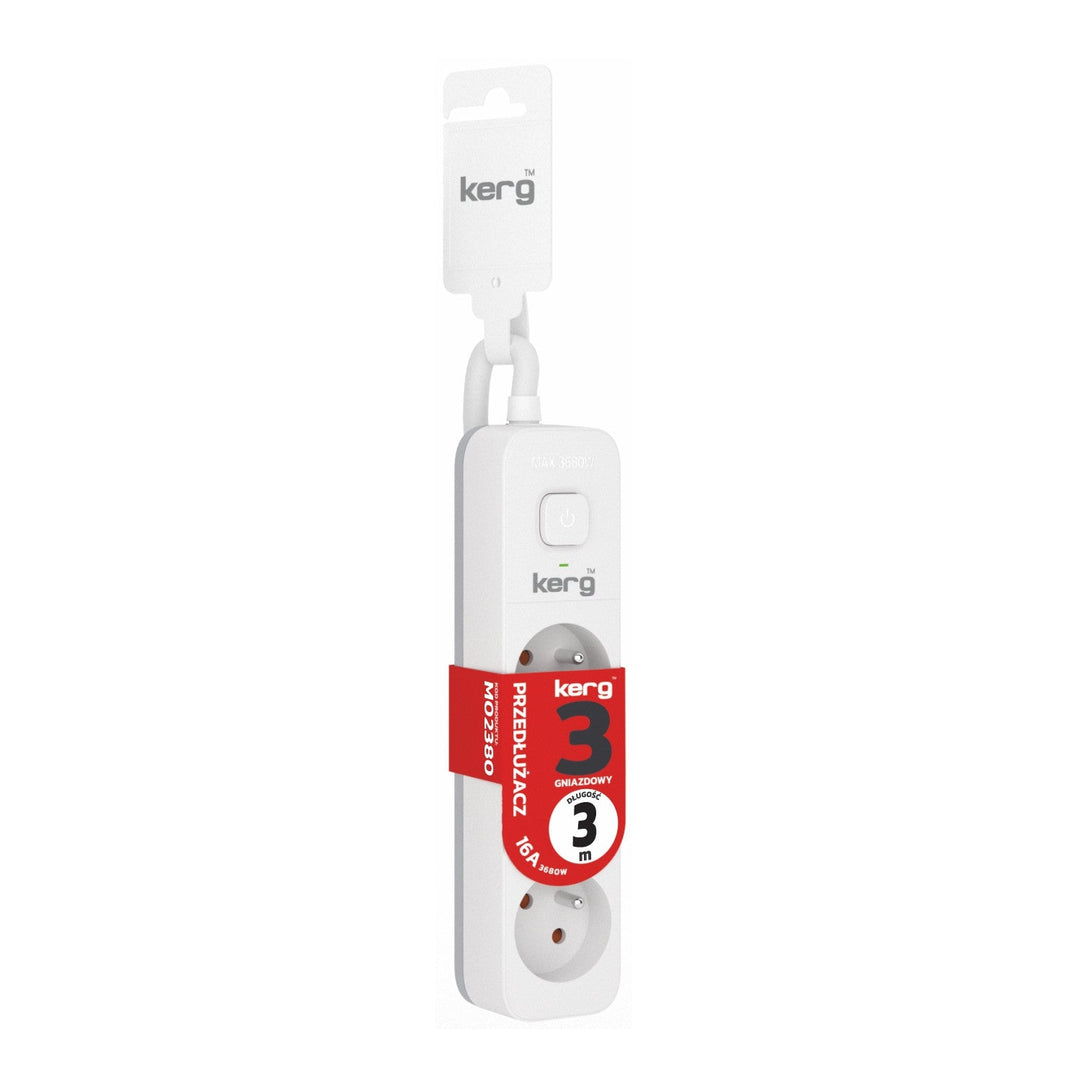 KERG extension cable with switch 3 outlets white-gray 3m 16A H05VV-F 3x1.5mm2