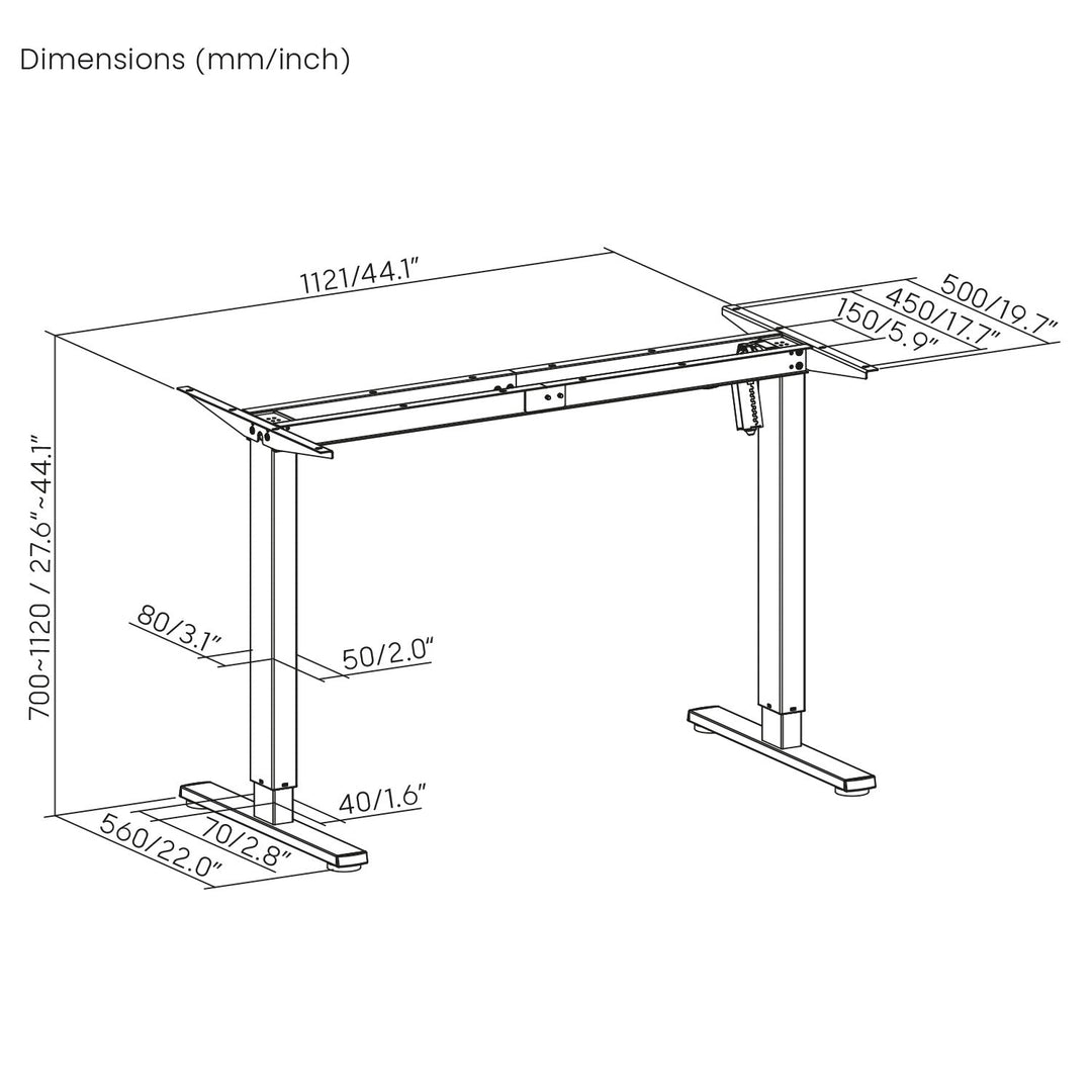Ergo Office electric adjustable height desk, max height 1160mm, max - 80 kg, without top for standing and sitting work, white, ER-400 W