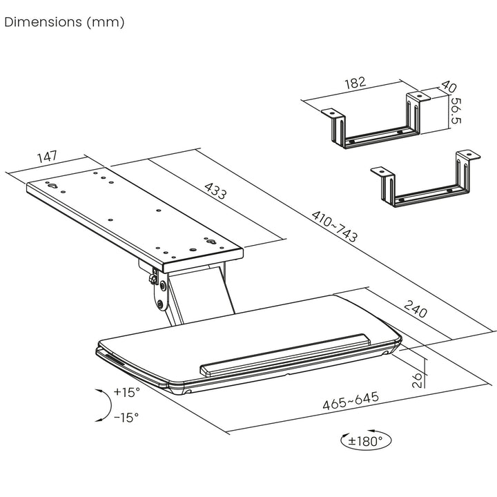 Maclean under-desk keyboard holder, adjustable, max. 5kg, white, MC-156 W