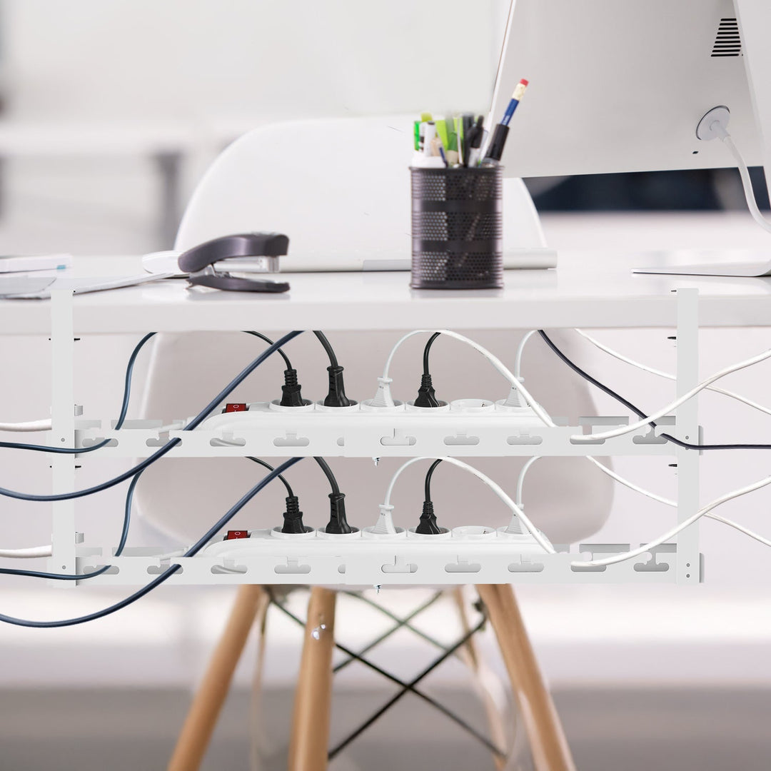 Maclean under-desk cable organizer, max. load 5kg, max. 728mm, 2 levels, white, MC-102 W