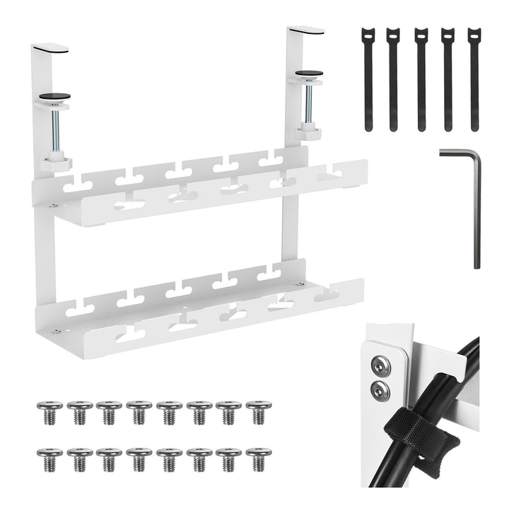 Maclean under-desk cable organizer, max. load 5kg, 2 levels, white, MC-104 W