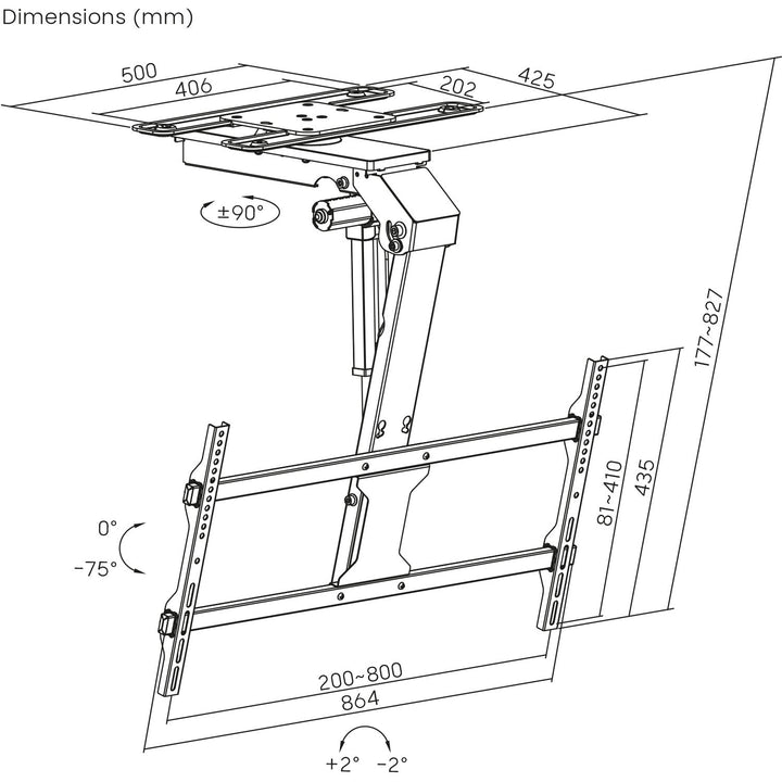 Maclean electric TV mount, ceiling mount, Tuya support, max. VESA 800x400, reg. in pos. +90°~-90°, for TV 43-86", max. 45kg, MC-109 T