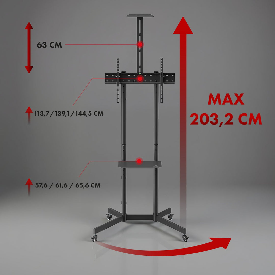 Maclean TV stand / cart, camera shelf, on wheels, 37-70", max load 45kg/5kg shelf, max. VESA 600x400, MC-113 B