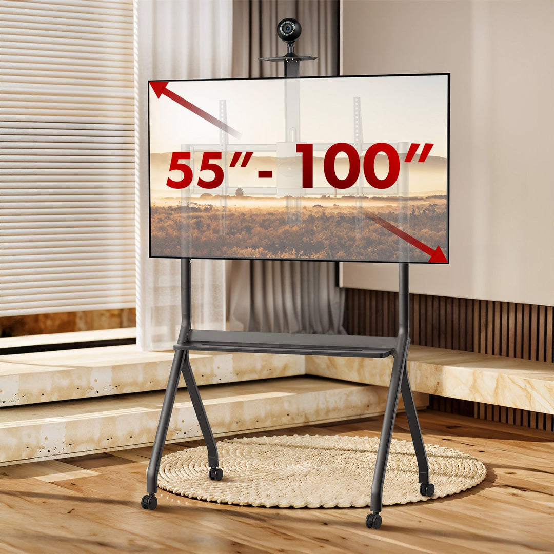 Maclean TV stand / cart, camera shelf, on casters, 55-100", max load 120kg/10kg shelf, max. VESA 900x600, black, MC-114 B